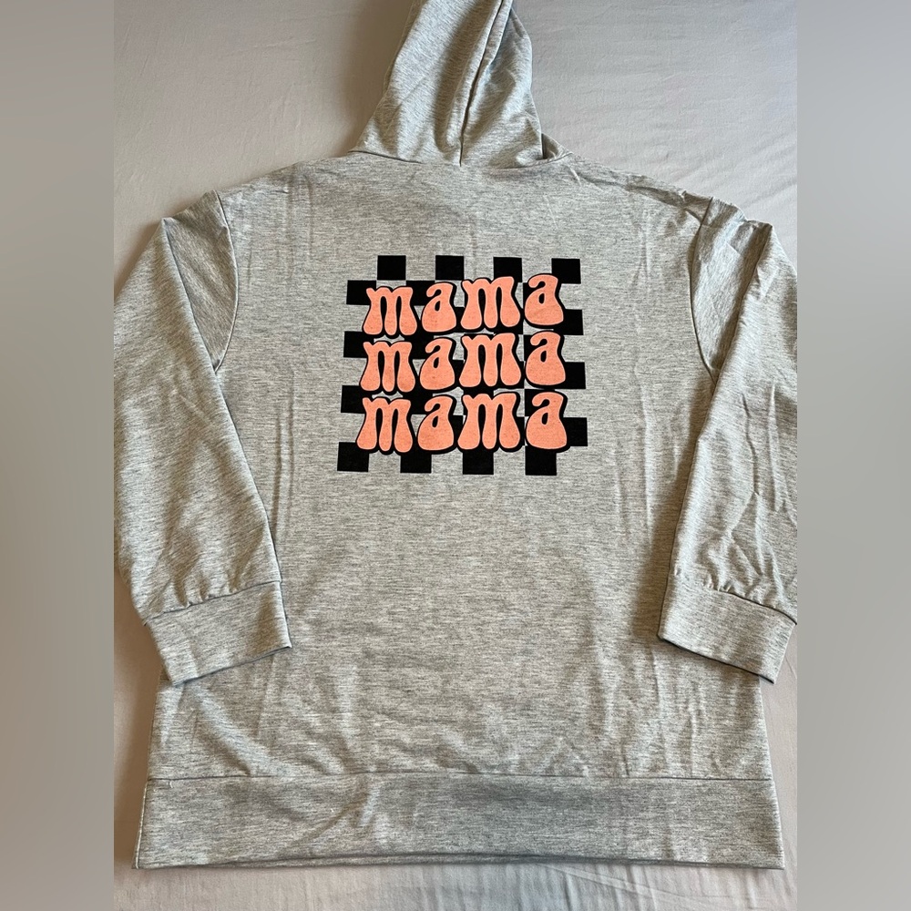 Medium Women's mama Lightweight graphic hoodie heather gray / grey M NWOT mommy